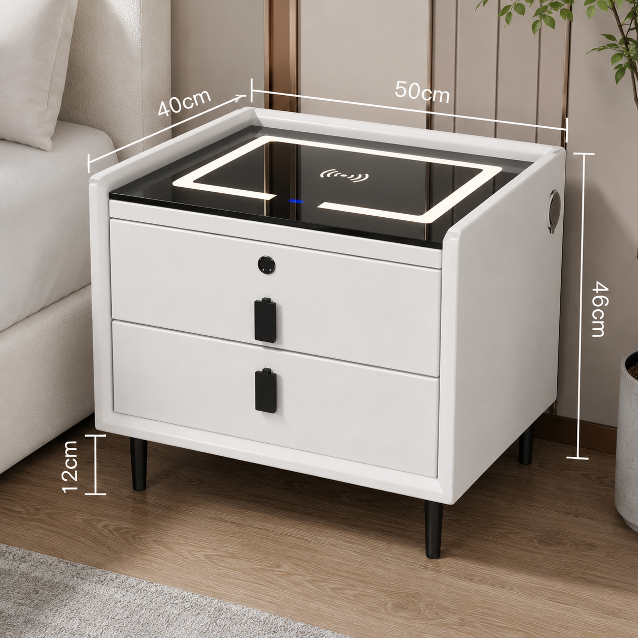 Beli Polaris stočić sa dimenzijama 50 x 40 x 46 cm