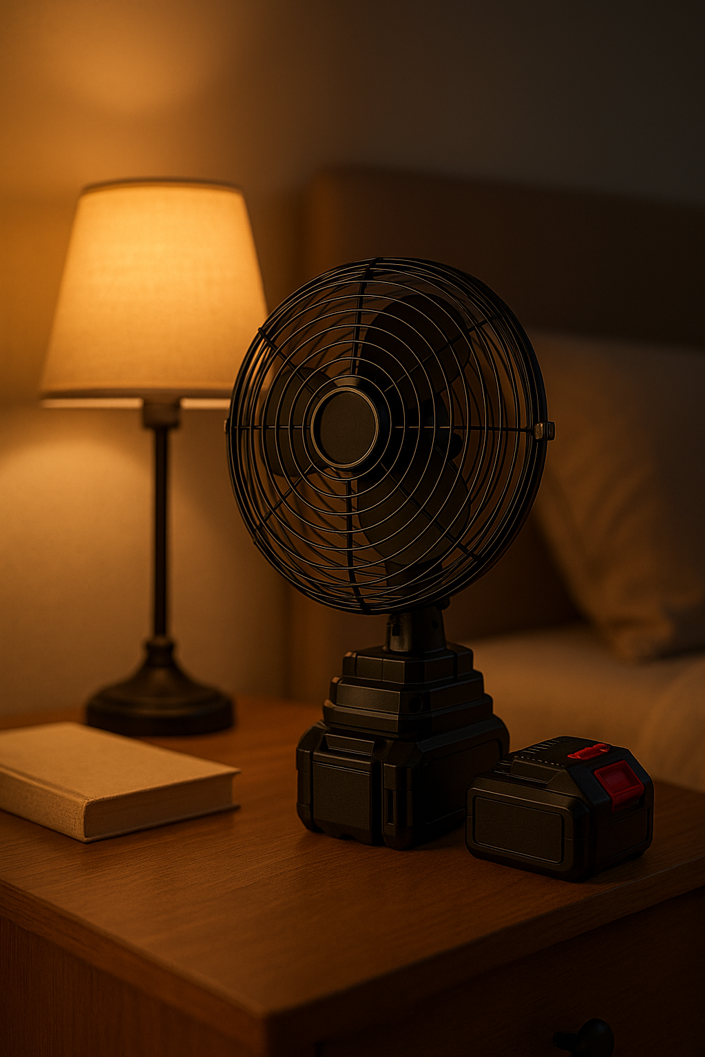 Ventilator na noćnom stočiću uveče
